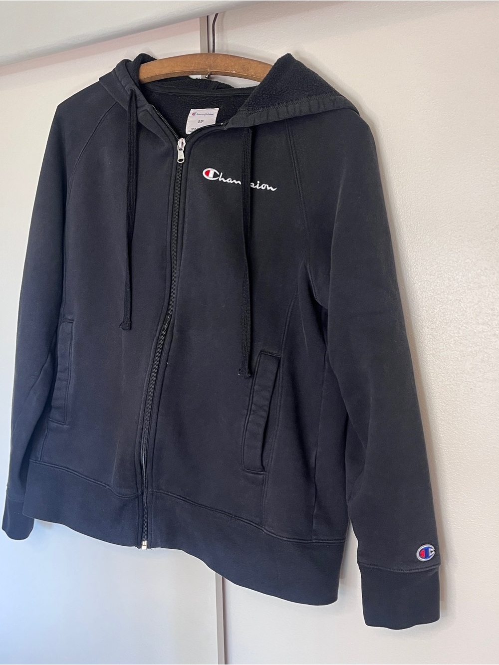 Champion Black Zip-Up Hoodie with Embroidered Logo